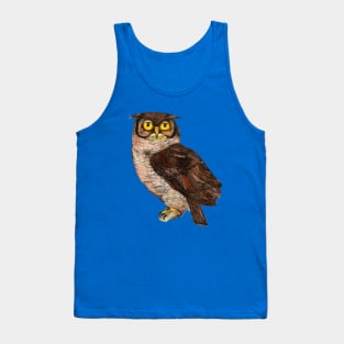 Great Horned Owl Wise Vintage Illustration Birders Graphic Bird Watchers Tank Top